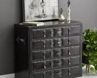 198 - 5-Drawer Faux Leather "Trunk" Cabinet