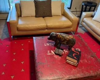 66 - Two-Seater Sleek Soft Beige Modern Leather Couch