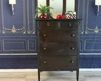 124 LOT. Dark Walnut Antique Dresser with Mirror 2