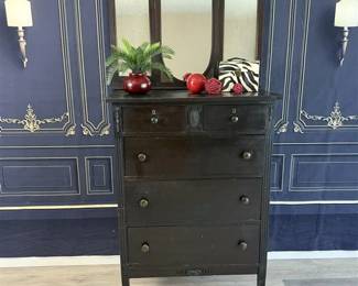 124 LOT. Dark Walnut Antique Dresser with Mirror