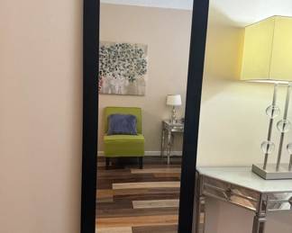 97 LOT. Large Black Trim FullLength Mirror