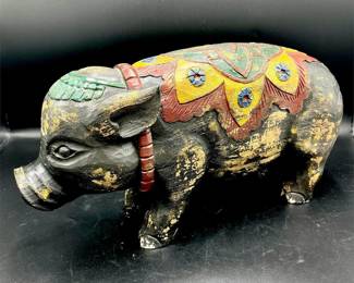 203 - Decorative Carved Wooden Pig
