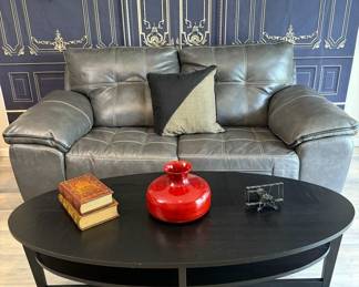 74 LOT. Plush Gray Faux Leather Loveseat