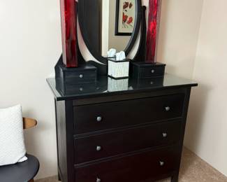 276 - Ikea Hemnes Glass Top Dresser with Oval Mirror