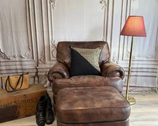 16 LOT. Fine Leather Chair and Ottoman