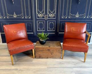 125 LOT. Rare Mid Century Modern Leather Chairs- LOT OF 2 pic 2