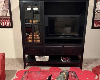 195 LOT. Large Entertainment Center with Glass Cabinet