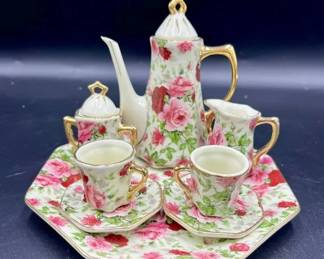154 LOT. Pink Floral Miniature Tea Set LOT OF 10
