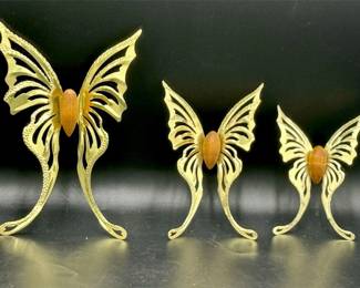 246 - Mid Century Brass with Wood Butterflies- LOT OF 3