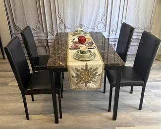 267 - Modern Faux Marble Table and 4 Chairs Dining Set