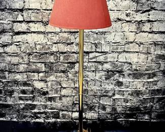 10 LOT. Brass Floor Lamp with Oxblood Shade