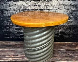 46 LOT. Urban 36inch Round Wood Table with Metal Barrel Stand