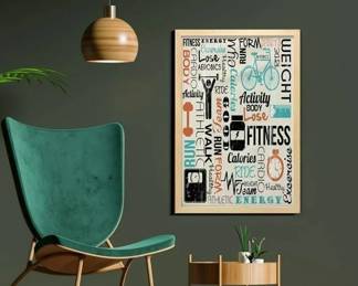 103 LOT. Fitness Word Collage Poster, Framed