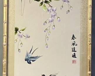 Swallows Chinese Silk Embroidery in Frame