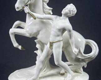 Vintage German Porcelain Figurine Horse & Man