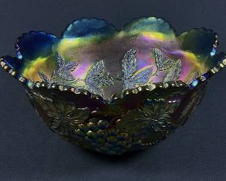Carnival Glass Punch Bowl Grapes Cherries Peaches