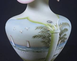 Fenton Art Glass Beach Motif Hand Painted Vase