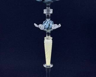 Vintage Charles Paul Savoie Art Glass Goblet Blue