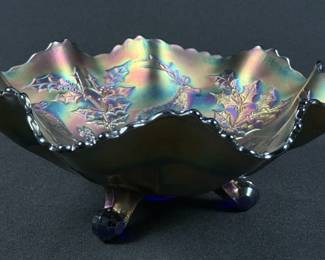 Fenton Stag & Holly Fluted Carnival Glass Bowl