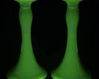 Vintage Green Uranium Glass Candlesticks