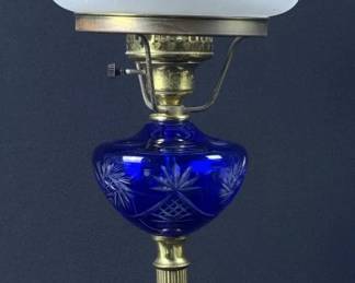 Vintage Cobalt Blue Glass & Brass Lamp