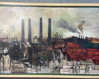 Industrial Factory Town Giclee Painting Signed
