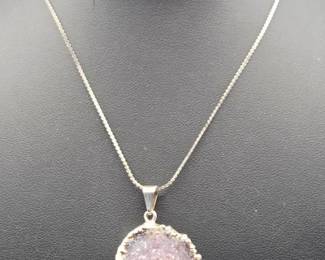 Sterling Silver Druzy Amethyst Necklace