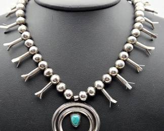 Vintage Silver Tone Squash Blossom Style Necklace