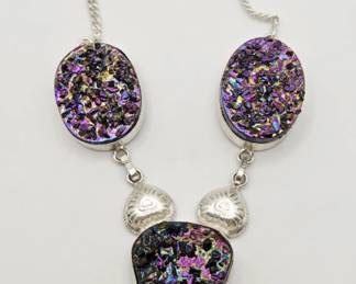Sterling Silver Titanium Druzy Necklace
