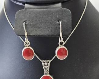 Silpada Sterling Red Stone Necklace & Earrings