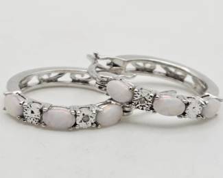 PAJ Platinum Plated Diamond and Opal Earrings