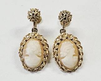 14K Screw Back Carved Shell Cameo Earrings