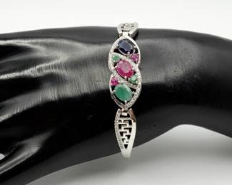 Sterling Silver Sapphire, Ruby, and Emerald