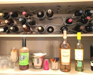 138 - Wine Rack, Glasses & More - 2 shelves not selling content of bottles