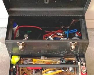 48 - Metal Toolbox with Contents - 9" x 20" x 10"