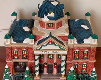 232 - Lighted Christmas City Hall - 9" x 9" x 6" You are buying a used as-is electric/electronic item. We do not guarantee all components are present, and if it is not expressly stated, it is untested.