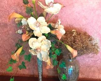 398 - 2 Faux Flowers & Vases