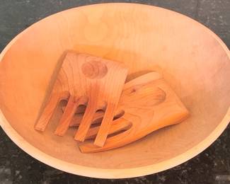 134 - Wood Salad Bowl w/ Wood Tongs - 4" x 13"
