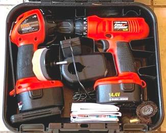 38 - Black & Decker Firestorm Drill Set & Case 6" x 15" x 16" You are buying a used as-is electric/electronic item. We do not guarantee all components are present, and if it is not expressly stated, it is untested.