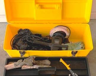50 - Plastic Tool Box with Contents - 11" x 25" x 10"