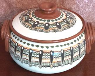 387 - Art Pottery Covered Dish - 6" x 12"