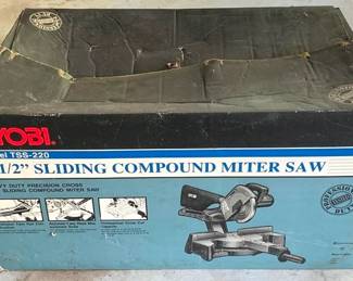 53 - Ryobi 8.5" Sliding Compound Miter Saw in Box You are buying a used as-is electric/electronic item. We do not guarantee all components are present, and if it is not expressly stated, it is untested.
