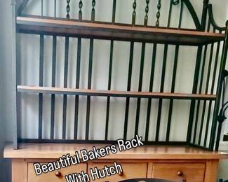 Kincaid Bakers Rack Hutch from La-Z-Boy furniture 6 drawers and 2 cabinets for dishes plus display your collection on the wrought iron rack