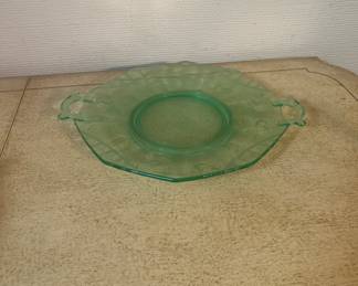 Green depression, glass platter