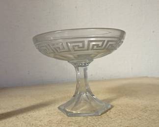 Antique Hays glass Greek key 5 inch jelly compote