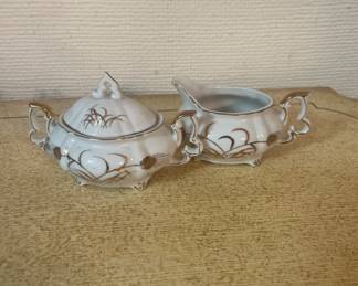 Vintage Lefton China hand painted 20120 gold wheat cream and sugar set