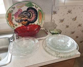 Various sizes and shaped serving bowls and platters.