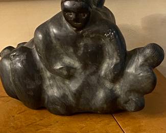 Soapstone Inuit, Signed Mother and Babies, Signed with Symbols by Tuna Iquliq (1935-2015) Baker Lake 1970's
