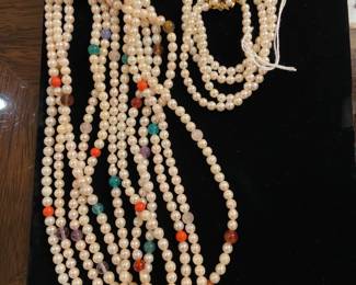 Pearls and 14K beads and clasp, Bracelet and Necklace
