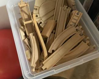 A large bin of Brio